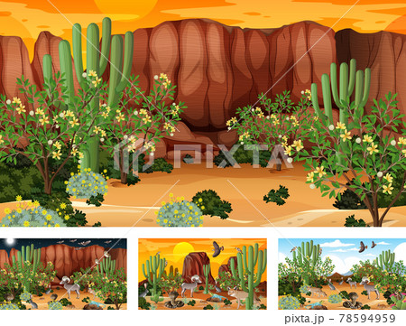 Different desert forest landscape scenes with animals and plants 78594959