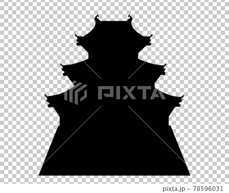 Japanese castle, three-story tower and turret, silhouette Japanese castle, three-story tower and turret, silhouette 78596031