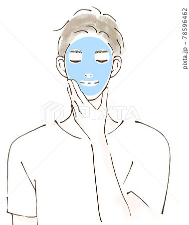 美容　パックをする男性のイラスト　手描き　水彩風 78596462