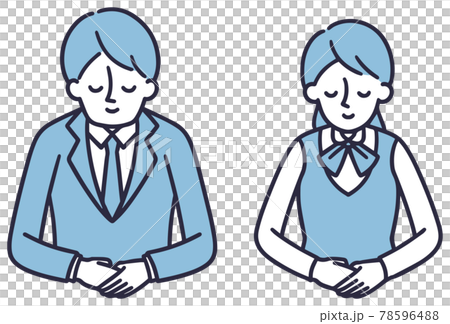 Simple illustrations of men and women bowing with a smile 78596488