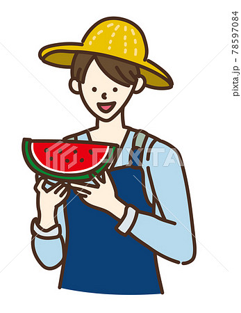 農業女子 農業 農家 農家女子 イラスト 働く すいかのイラスト素材