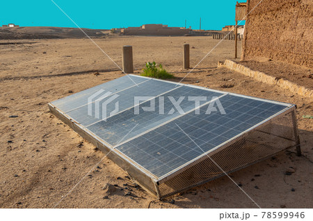 Solar energy generation with a solar module in the desert near Nuri in Sudan to generate electricity from sunlight, Africa 78599946