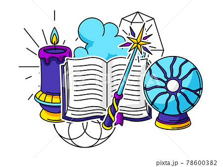 Magic print with mystery items. Mystic, alchemy, spirituality symbols. 78600382