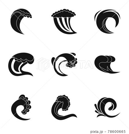 Wave shape icons set, simple style Wave shape icons set, simple style 78600665