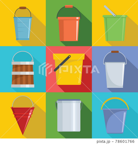 Bucket types container icons set, flat style Bucket types container icons set, flat style 78601766