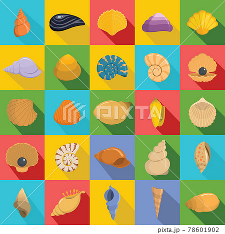 Sea shell icons set, flat style 78601902