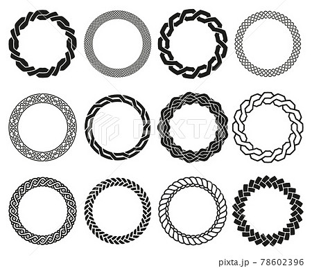 Celtic braid frames. Rounded braided ornaments frame, Irish woven braid pattern isolated vector illustration set. Round celtic braids frames Celtic braid frames. Rounded braided ornaments frame, Irish woven braid pattern isolated vector illustration set. Round celtic braids frames 78602396