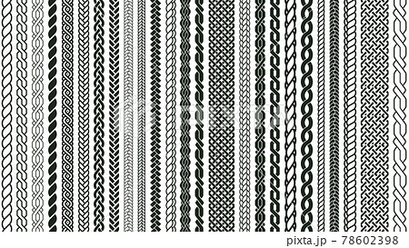 Braid seamless borders. Braided nautical plaits, knotted braids ornaments isolated vector symbols set. Braids weaving elements Braid seamless borders. Braided nautical plaits, knotted braids ornaments isolated vector symbols set. Braids weaving elements 78602398