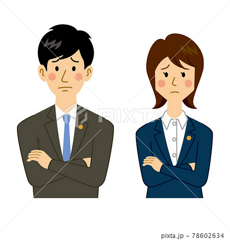 悩むポーズをする弁護士の男女のイラスト素材