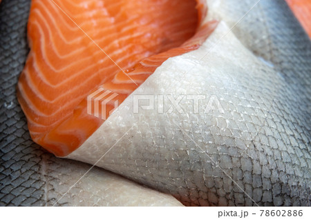 salmon. fresh red fish with grey scales 78602886