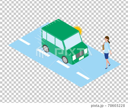 一輛車和一個女人一起過馬路 78603228