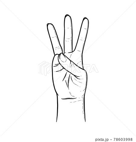 Three raised fingers. Fingers showing number three to express the quantity. Vector illustration isolated in white background 78603998