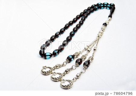 Black blue and silver beads sequenced, short rosary, tespih tesbih 78604796