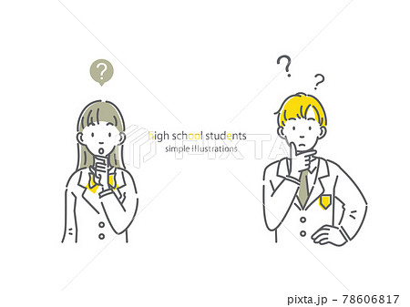シンプルでお洒落な高校生の線画イラストのイラスト素材