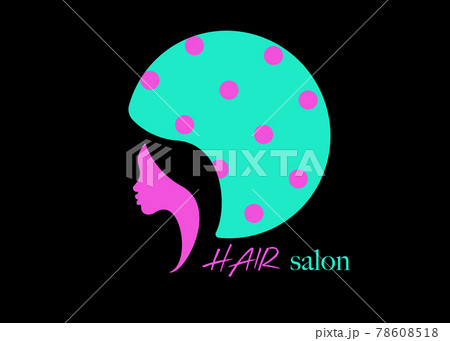 logo fashion design Hair Salon Beauty woman face profile and hair dryer hood. Colorful icon women profile silhouette on the black background. Logo design template Vector illustration isolated 78608518