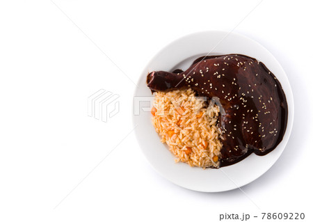 Traditional mole Poblano with rice plate 78609220