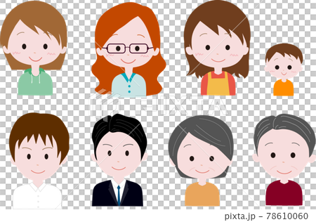 各種類型的人的面孔，男人和女人，家庭，孩子 78610060