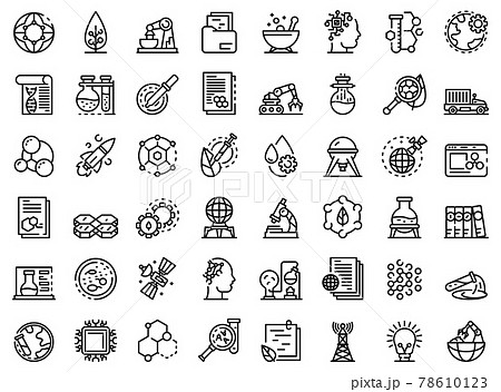 Nanotechnology icons set, outline style Nanotechnology icons set, outline style 78610123