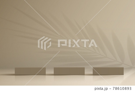 Cosmetic light brown background minimal and premium podium display for product presentation branding and packaging presentation. studio stage with shadow of leaf background. 3D illustration design 78610893