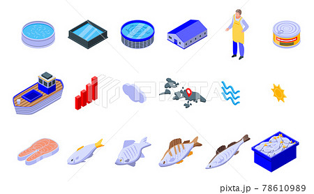 Fish farm icons set, isometric style 78610989