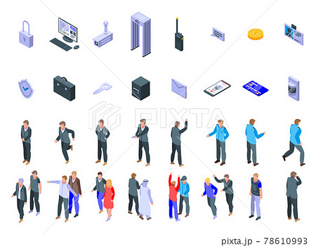 Personal guard icons set, isometric style Personal guard icons set, isometric style 78610993