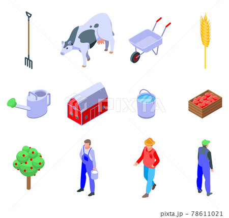 Farmer icons set, isometric style Farmer icons set, isometric style 78611021