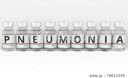 Letters on medicine vials compose PNEUMONIA text, conceptual 3d rendering Letters on medicine vials compose PNEUMONIA text, conceptual 3d rendering 78612309