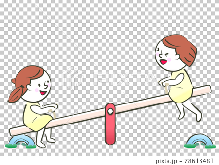 Two girls playing on seesaw Two girls playing on seesaw 78613481