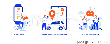 People use smartphones, leisure tourism, sport People use smartphones, leisure tourism, sport 78613955