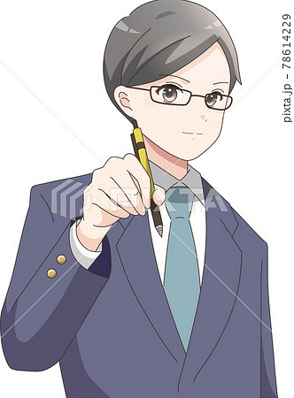 ペンを持って勉強する 笑顔の男子学生 眼鏡 のイラスト素材