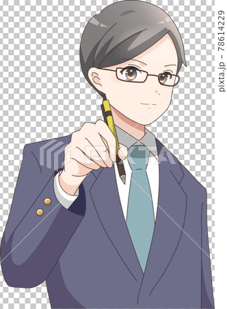 ペンを持って勉強する　笑顔の男子学生(眼鏡) 78614229