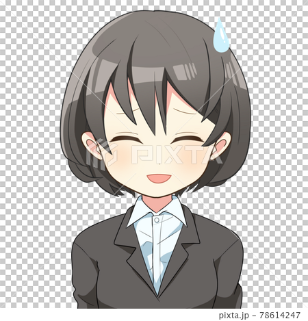リクルートスーツの女性 バストアップイラスト 困り顔のイラスト素材