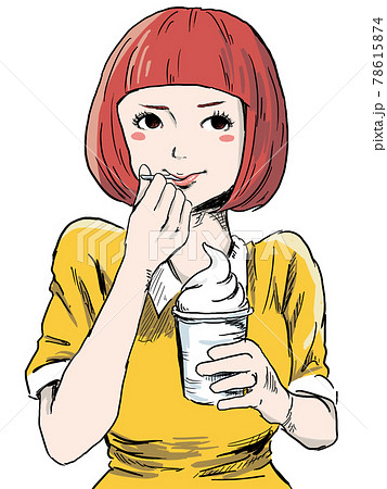 スイーツを食べて幸せな女の子のイラスト素材