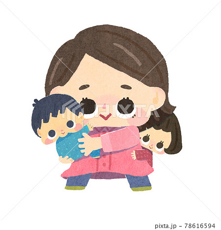子供を抱っこする笑顔の母のイラスト素材