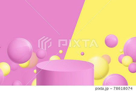 Pink and Yellow product display mockup. 3d podium with Bubble balls floating. Vector illustration Pink and Yellow product display mockup. 3d podium with Bubble balls floating. Vector illustration 78618074