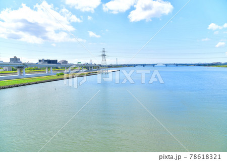 清砂大橋より荒川河口橋／荒川湾岸橋方面を望む(東京都江戸川区)【2021.6】 78618321
