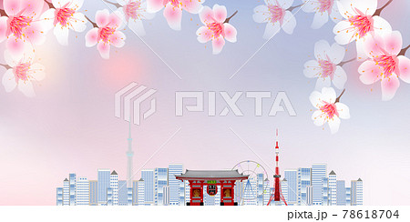 東京 桜 風景 背景のイラスト素材