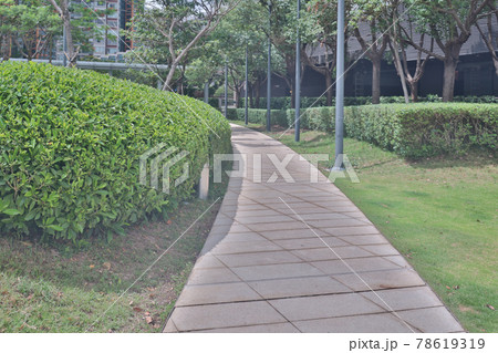 park pedestrian walkway toward modern city, hk 29 May 2021 park pedestrian walkway toward modern city, hk 29 May 2021 78619319