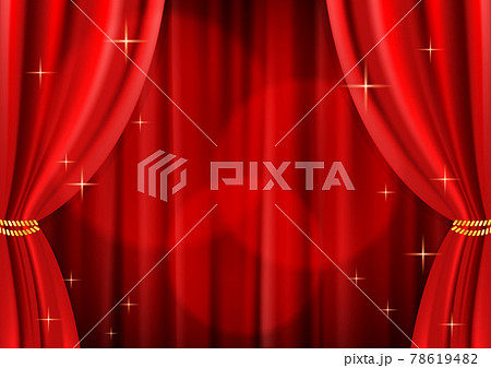 スポットライトが当たっているキラキラしたレッドカーテンのイラスト背景素材(ベクターあり) 78619482