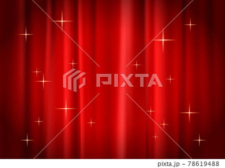 スポットライトの当たっているキラキラしたレッドカーテンのイラスト背景素材(ベクターあり) 78619488