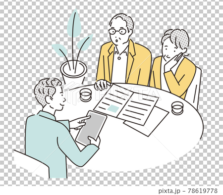 シンプル　イラスト　老後の資産運用を相談するシニア夫婦 78619778
