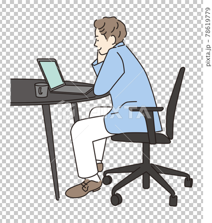 シンプル　イラスト　仕事をする男性の横顔 78619779