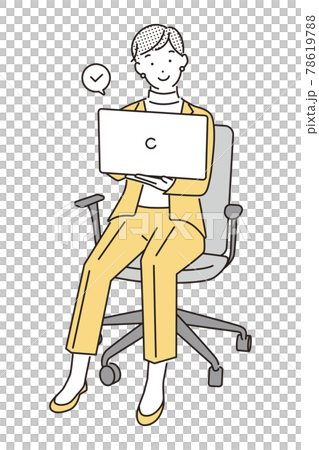 シンプル　イラスト　ノートパソコンで情報をチェックする女性 78619788