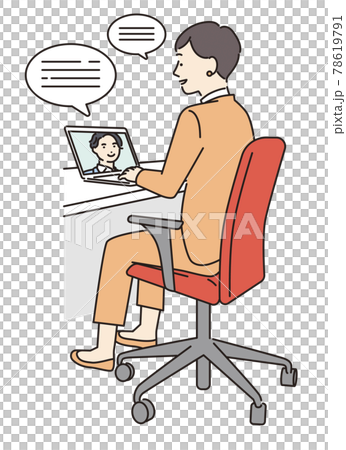 シンプル　イラスト　オンラインミーティングをするビジネスパーソン 78619791