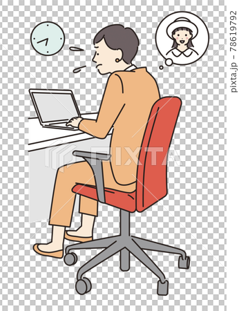 シンプル　イラスト　お迎えのために急いで仕事を終わらせるワーママ 78619792