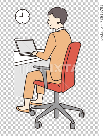 シンプル　イラスト　ノートパソコンで仕事をするビジネスウーマン 78619793