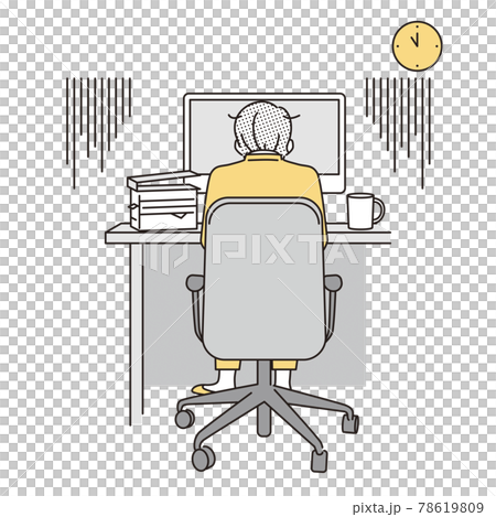 シンプル　イラスト　業務量が多すぎて残業が終わらないビジネスウーマン 78619809