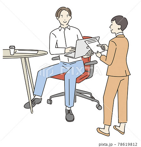 シンプル イラスト オフィスで雑談するビジネスパーソンのイラスト素材