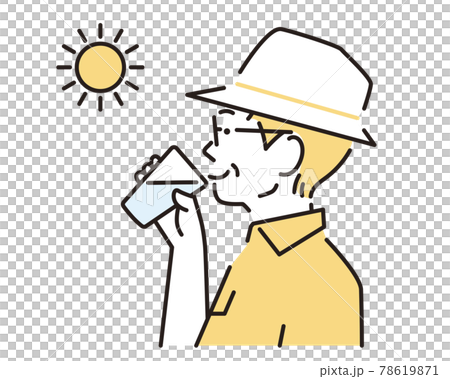 簡單說明：一位老人喝了一杯水 78619871