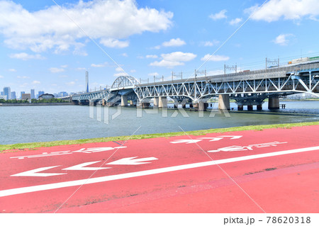 荒川河口橋/荒川湾岸橋を江戸川区側/河口側より望む(東京都江戸川区)【2021.6】 荒川河口橋/荒川湾岸橋を江戸川区側/河口側より望む(東京都江戸川区)【2021.6】 78620318